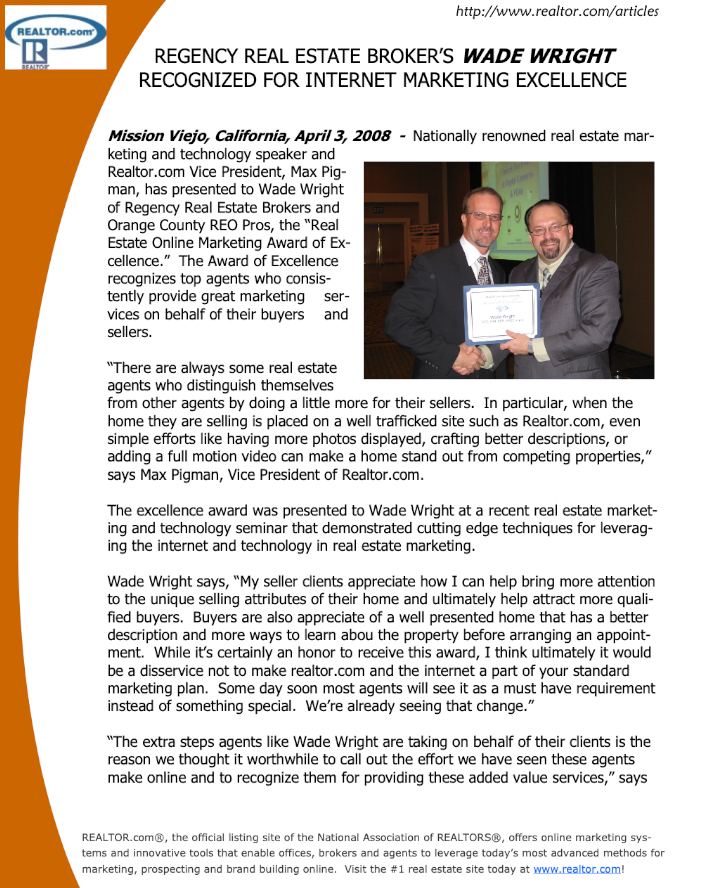 Press recognition for internet marketing excellence